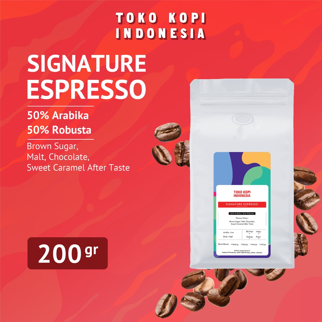 

Kopi Espresso Blend Signature Coffee Roast Beans 200gr Coffe Biji Bubuk