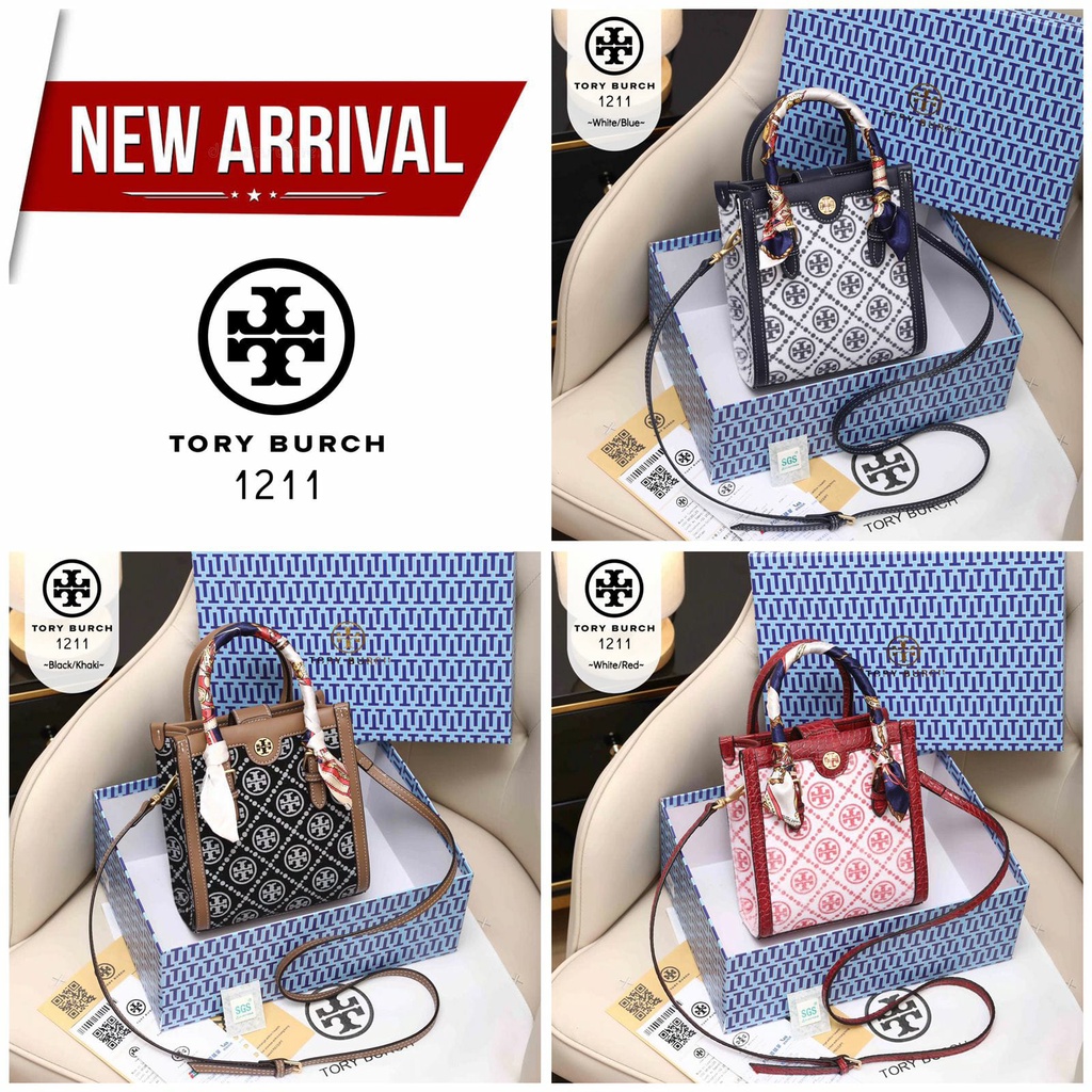 Tory Burch T Monogram Jacquard Mini N/S Tote Bag #1211 (Tas Import Wanita) #11