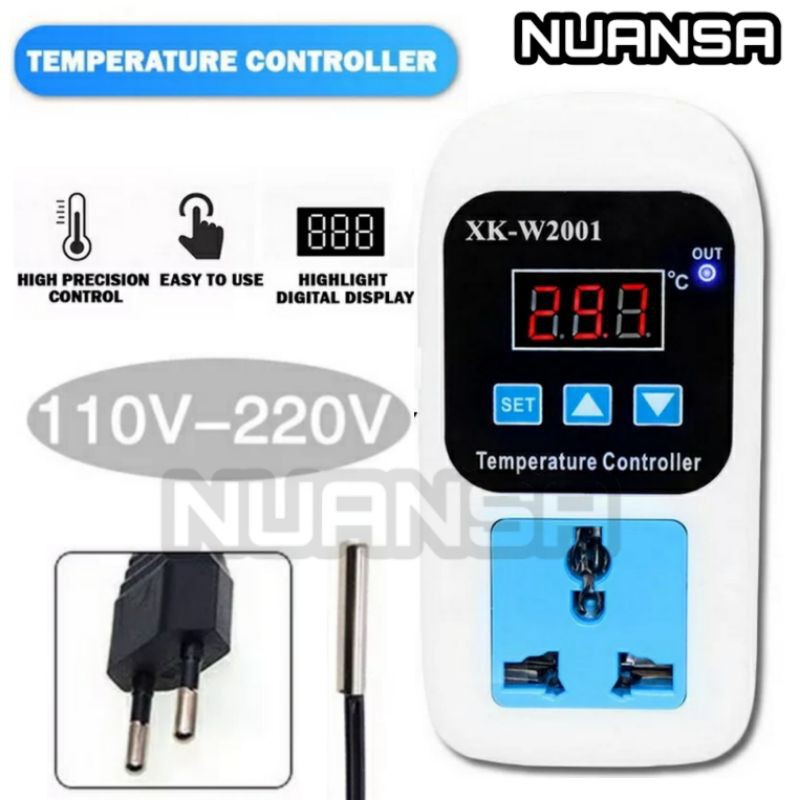 AC 110-220V Digital Thermostat Suhu Pendingin Pemanasan Soket Outlet NTC Sensor W2001 Digital