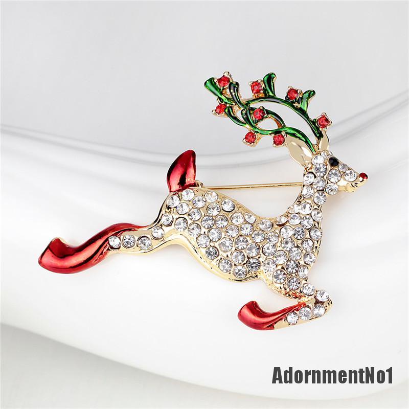 (Adornmentno1) 1pc Bros Pin Bentuk Rusa Natal Aksen Kristal Berlian Imitasi Warna Emas Untuk Wanita