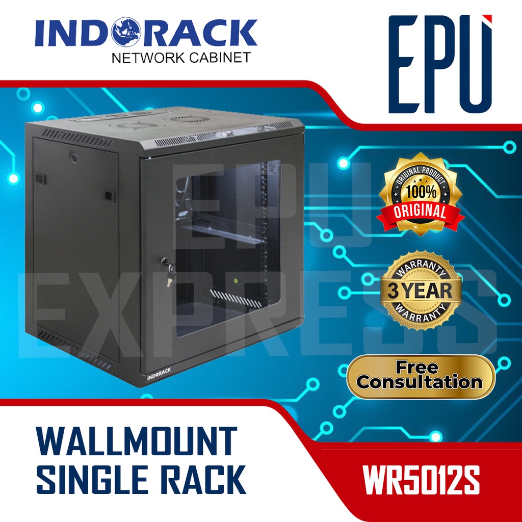 WALLMOUNT INDORACK WR5012S 12U 500MM SINGLE DOOR RAK SERVER WALL MOUNT