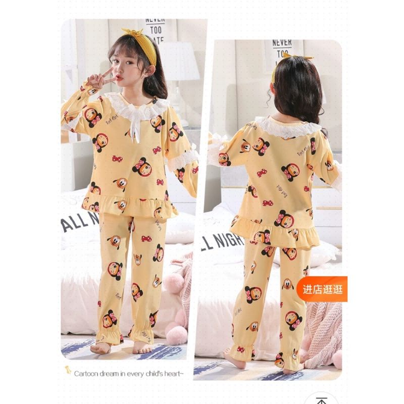 Baju Tidur Anak Katun Import/Setelan Anak Lengan Panjang Celana Panjang /Piyama Set Anak perempuan import bahan kaosC15-C1