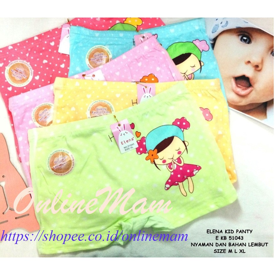 Celana Dalam Anak Perempuan / CD Katun Boxer Kid Panties Cewek Merek Elena 51041, 51042, 51043,51027, 8001