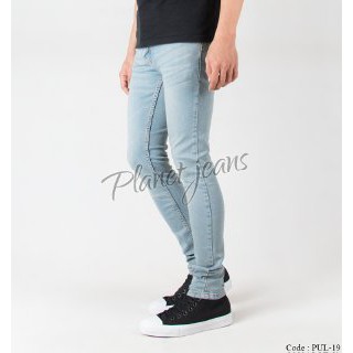 Celana jeans panjang skinny pria blue washed Denim skiny warna Vintage Blue Cowok PUL19