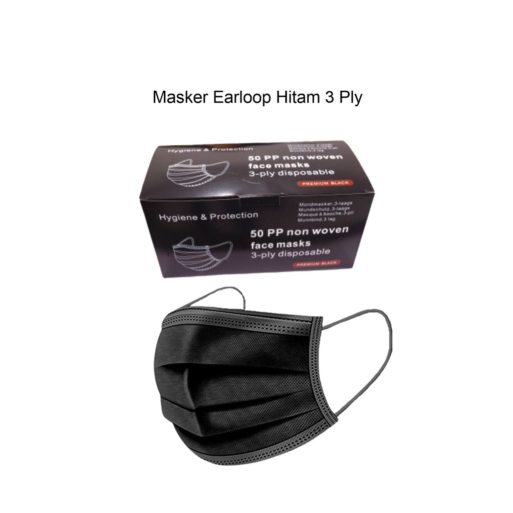 [ HITAM IMPORT ] MASKER EARLOOP HITAM 3 PLY IMPORT