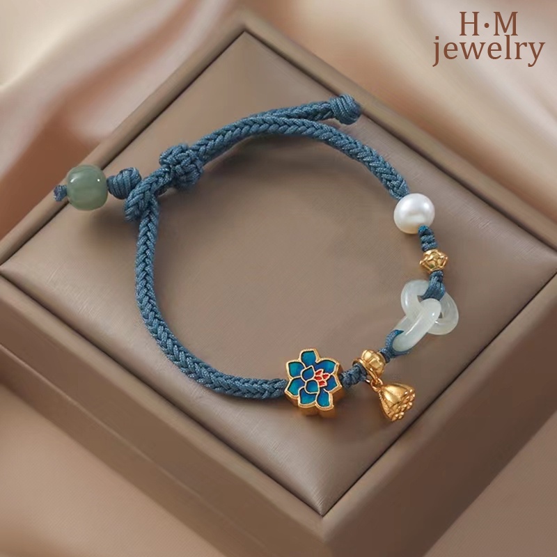 Gelang Tangan Batu Giok Hetian Aksen Mutiara Untuk Wanita