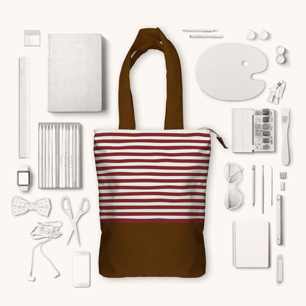 Tote Bag Kanvas Stripe Marun