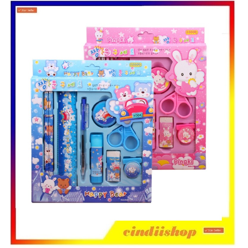 

Set alat tulis anak karakter sekolah pensil penggaris gunting ATK lucu
