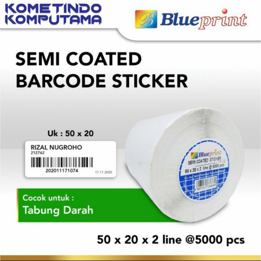 Sticker label Barcode 50x20mm 2 Line Semi Coated BLUEPRINT isi 5000Pcs