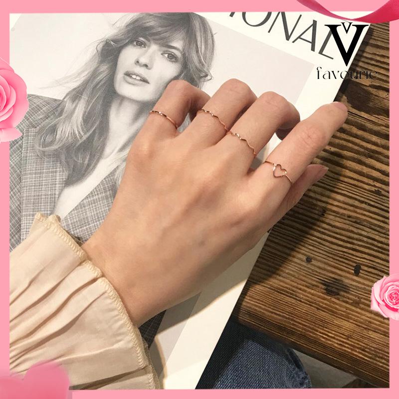 [COD]4 Pcs/set Jari Telunjuk Cincin Rose Gold Cincin Set Untuk Wanita Aksesoris Perhiasan Hadiah Natal-FA