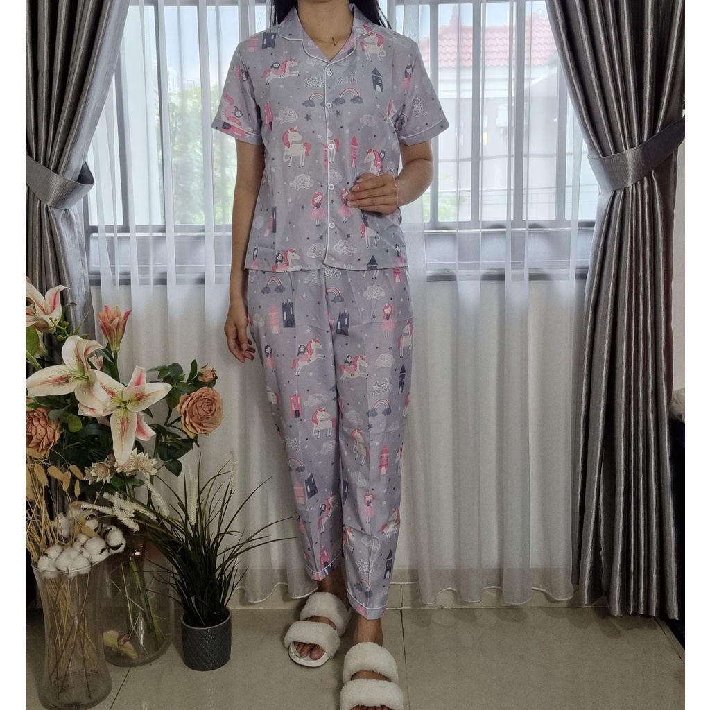 VIBELLECP - CP Vibelle shop grosir baju tidur piyama karakter fashion murah wanita-CP UNICORN GIRL ABU