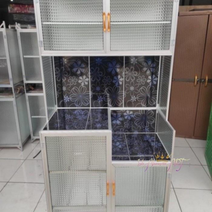 Rak Piring / Rak Dapur Lemari Aluminium Kaca