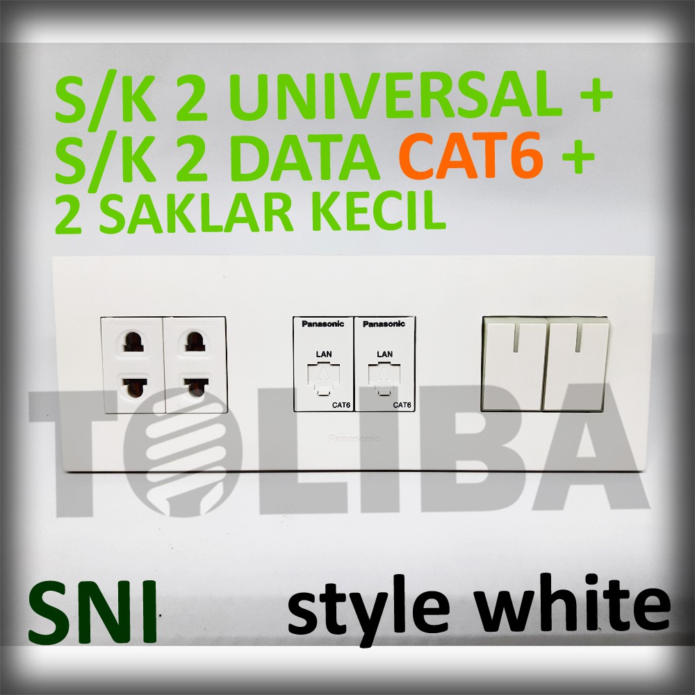 saklar seri + 2 stopkontak universal + 2 s/k data cat6 minimalis style white ib panasonic