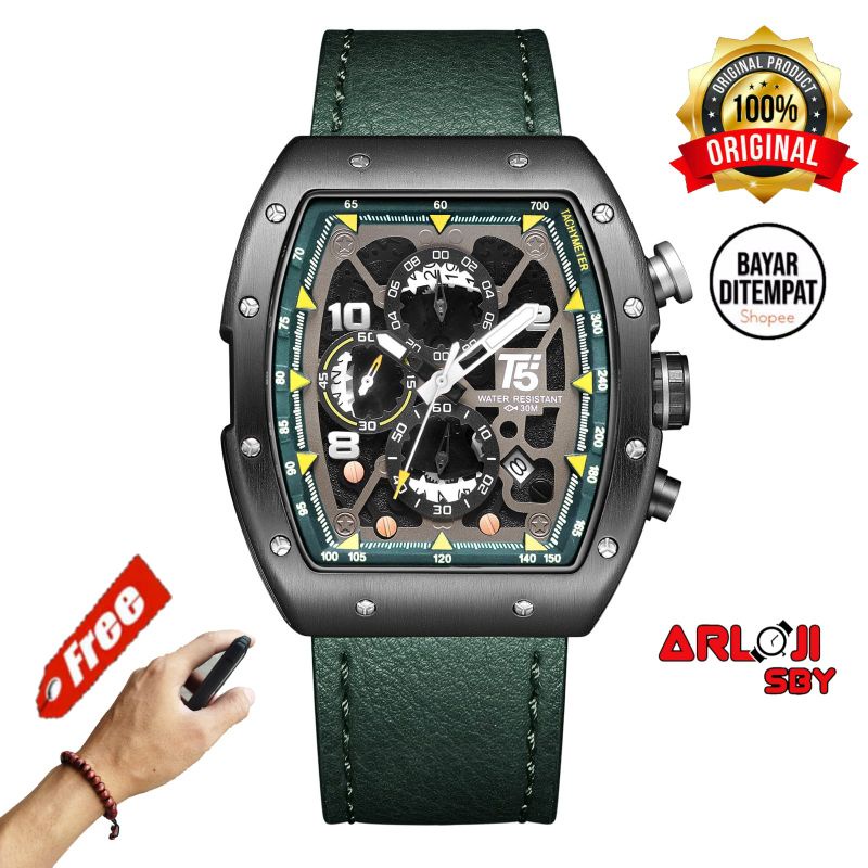 JAM tANGAN PRIA T5 H3870 ORIGINAL CHRONO DAN TANGGAL AKTIF FREE BOX PAPPER BAG DAN PROMO FREE GELANG TANGAN KAYU