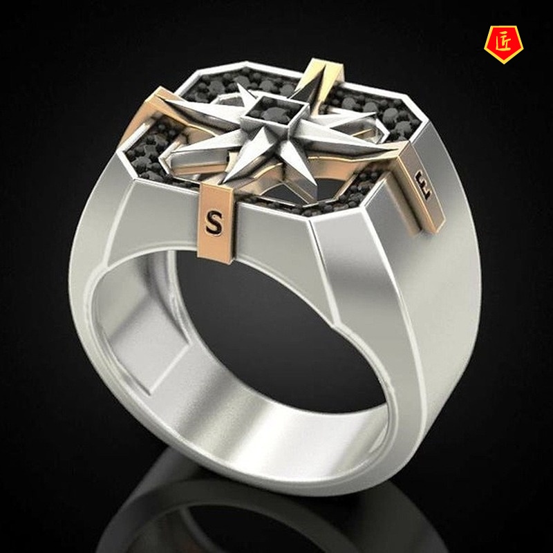 [Ready Stock]Men's Viking Compass Signet Ring S925 Silver Retro