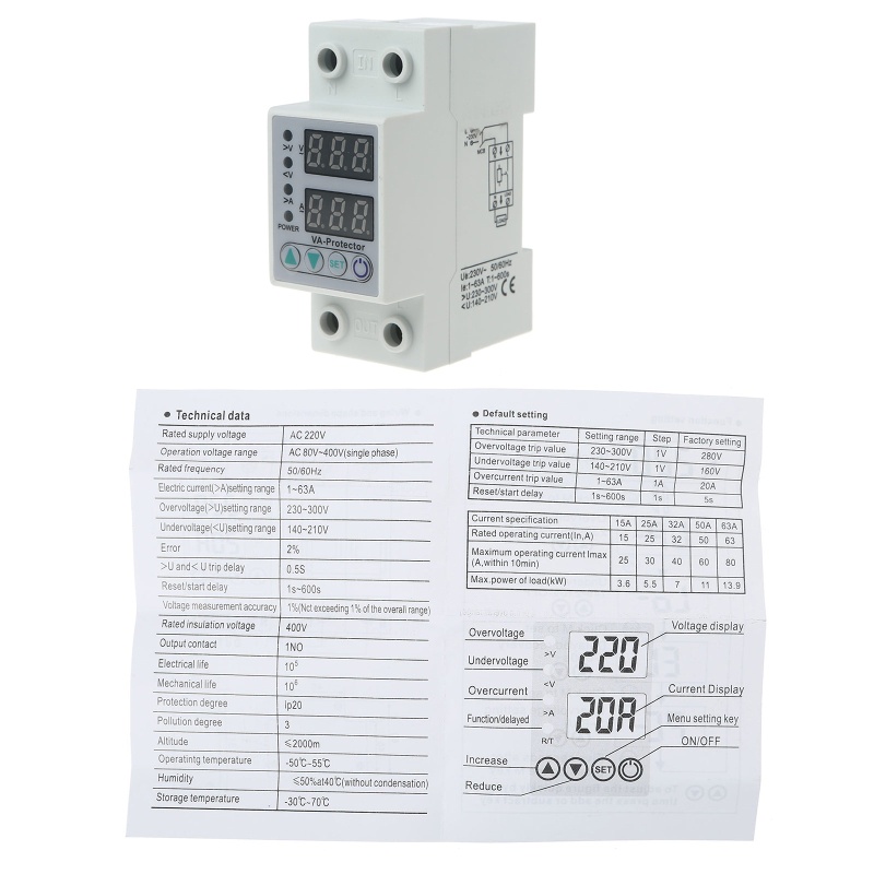 Btsg Professional 63A Din Rail Adjustable Over Voltage &amp; Under Voltage Protective Device Bahan ABS Digunakan Untuk Industria