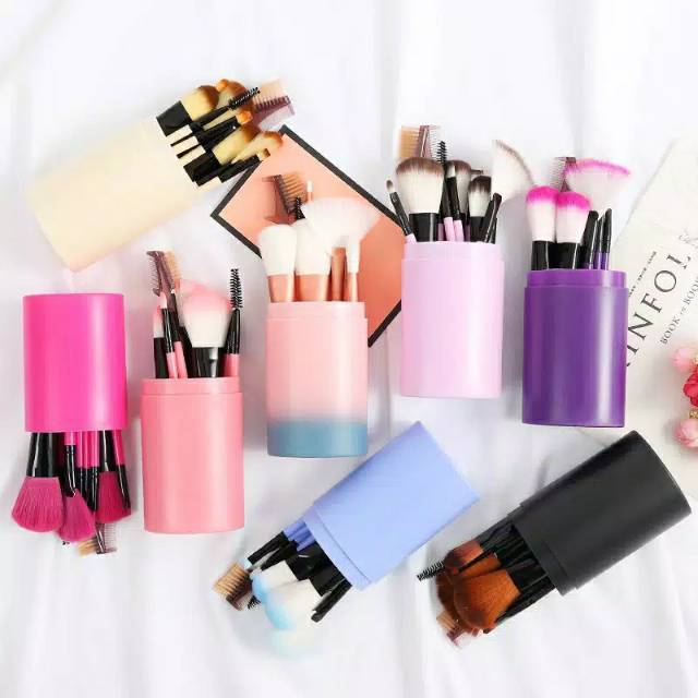 Paket kuas brush kosmetik lengkap include tabung /tempatnya set kuas lengkap murah untuk makeup