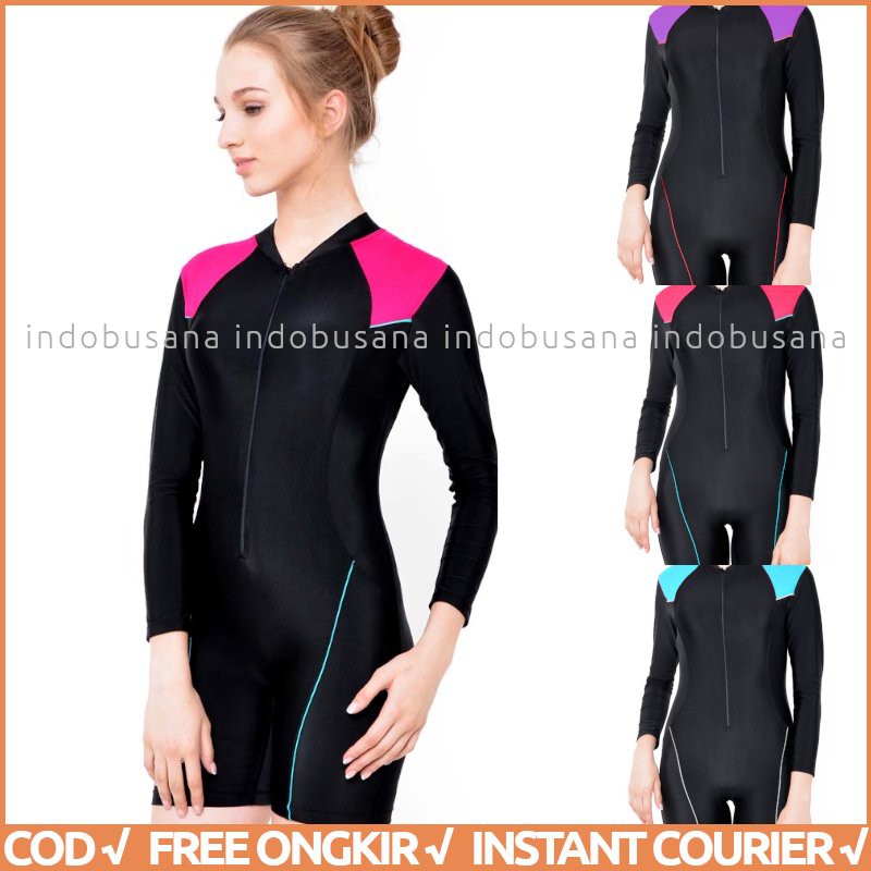 EDORA Baju Renang Wanita Jumpsuit Slimfit Lengan Panjang DV DW TP