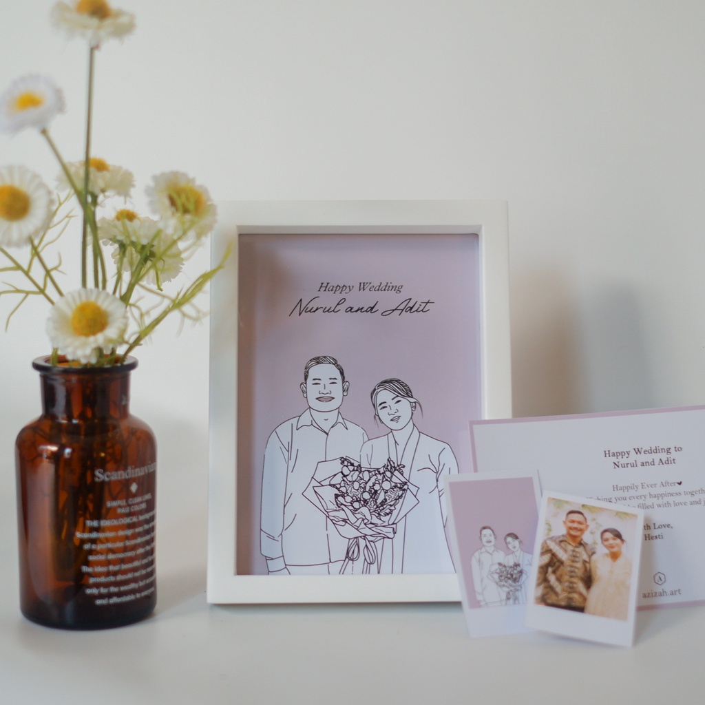 Azizah Art - Frame Ilustrasi - Kado Wedding Kado Wisuda Kado Engagement Kado Perpisahan