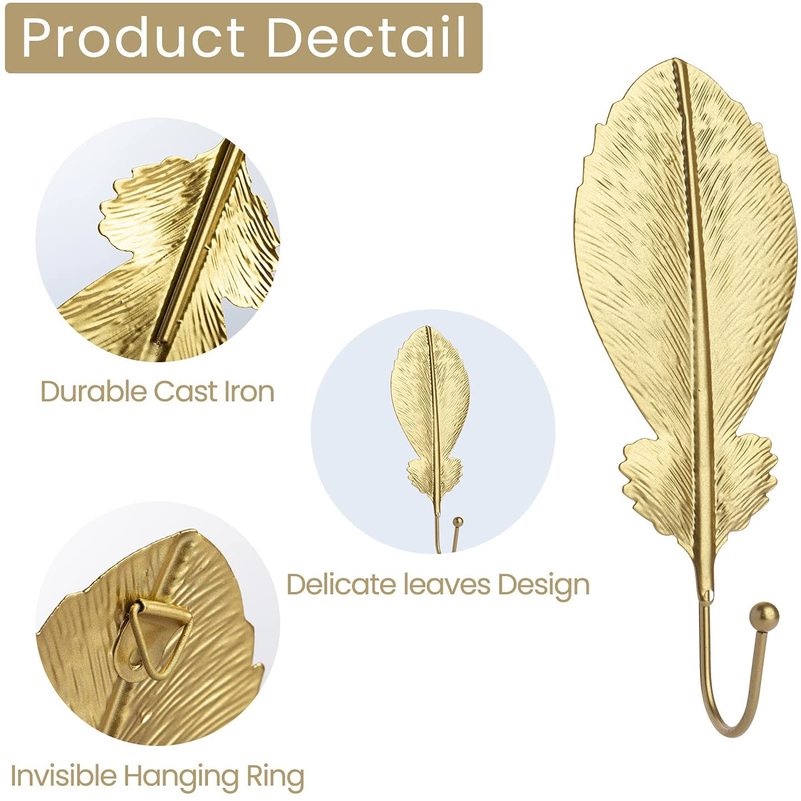 1Pc Creative Leaf Shape Punch-free Wall Hanging Storage Hooks Home Decor Accessories for Hallways, Living Room，Bathroom