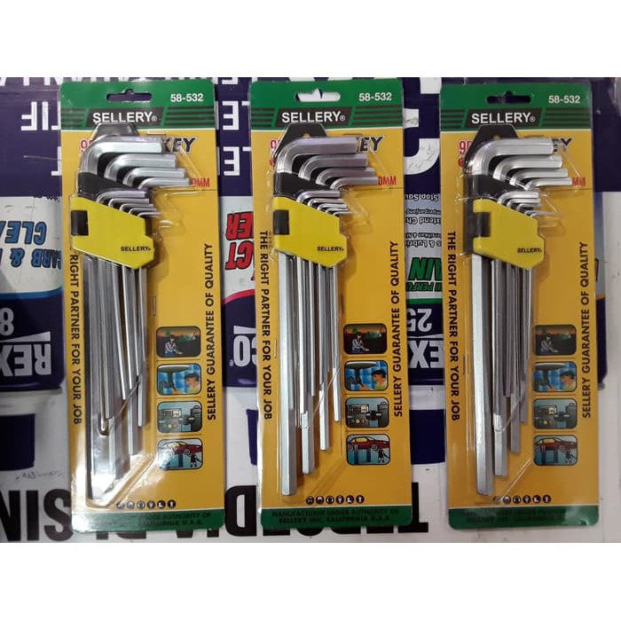 KUNCI L 9PCS SELLERY - KUNCI L HEX SET 9 PCS EXTRA LONG SELLERY