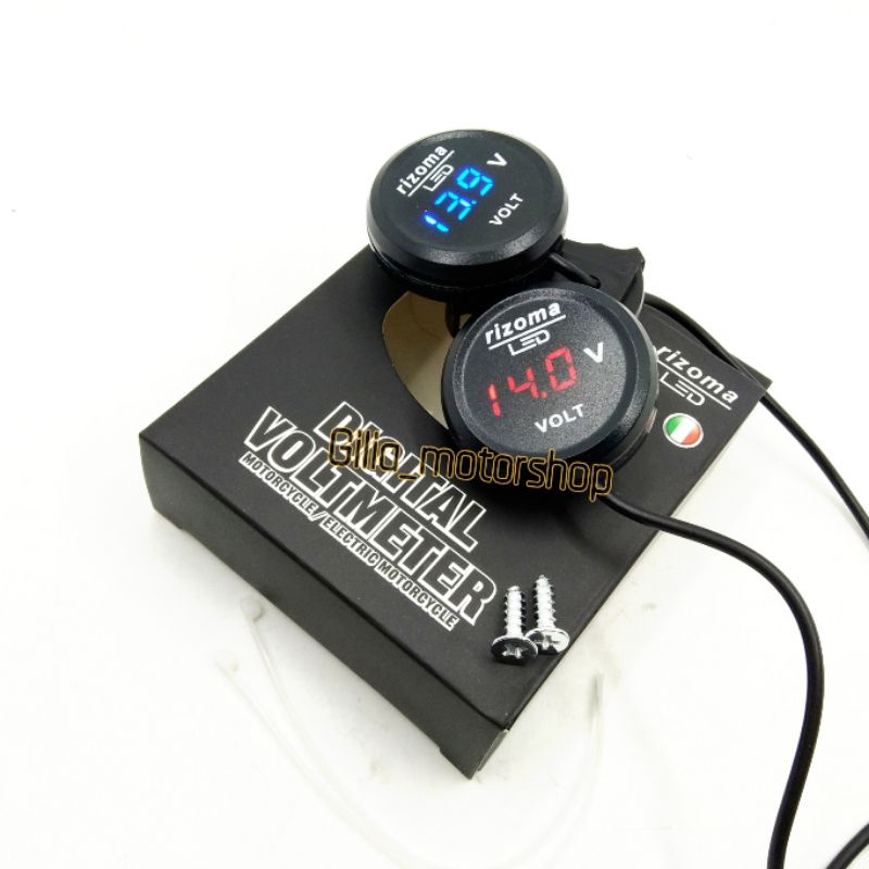 Voltmeter Aki Digital Bulat Rizoma LED  Voltmeter Pengukur Aki Digital Rizoma Original Universal Motor