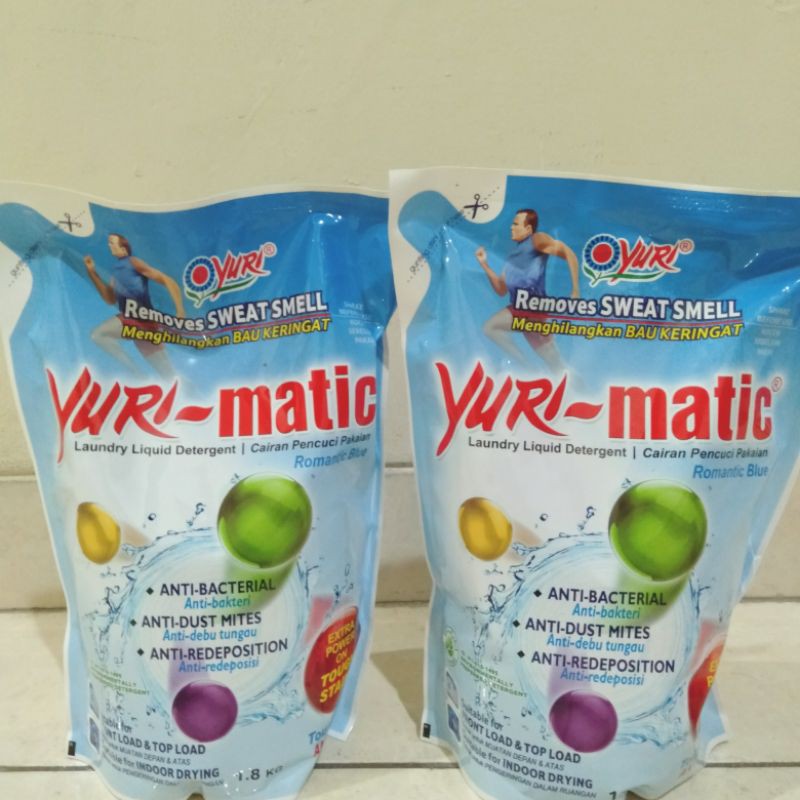 yuri matic detergent cair sabun pencuci pakaian aroma romantic blue 1.8 kg