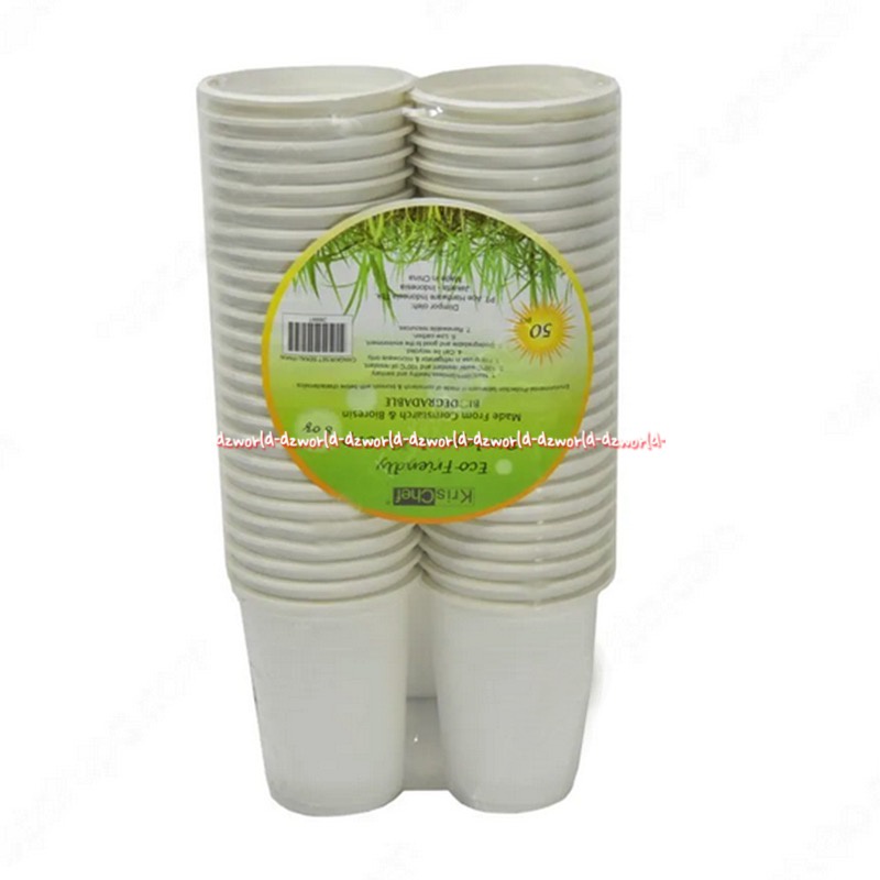 Krischef Eco Friendly Biodegradable 50pcs 8oz Gelas Plastik Sekali Pakai Putih Kris Chef Ecofriendly Ramah Lingkungan Biode Gradable Kris Chef Gelas Pesta