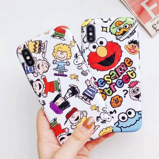 Snoopy & Friends / Elmo Sesame Street White Cute Glossy Soft Case iPhone 6/6+/6s/6s+/7/7+/8/8+/X