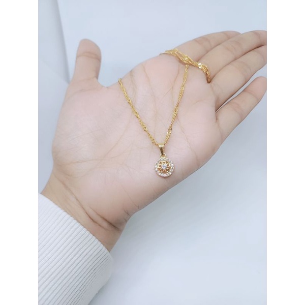 kalung borsalino +liontin bulat bunga corr mp full silver925/ kalung perak 925 asli lapis mas