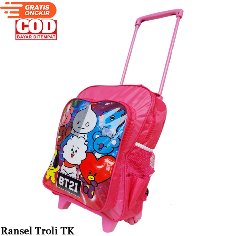 Tas Anak Perempuan TK,Tas Troli Anak tas dorong anak tas roda Little Pony ,Frozen ,LOL,B-t-21 tas troly anak