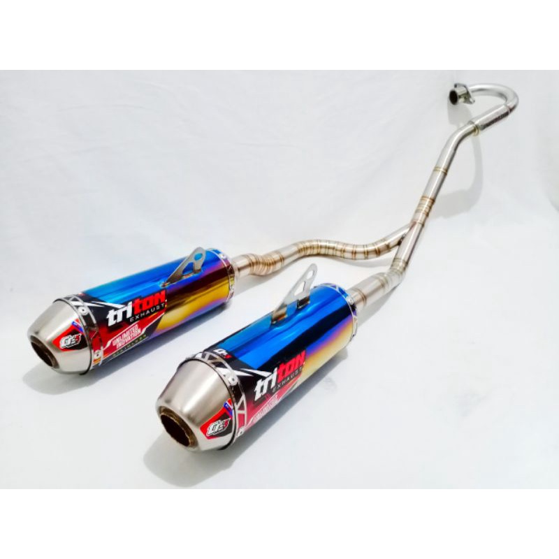 knalpot racing klx crf ORIGINAL TRITON DOUBLE BLUE buat klx 150 crf150 dan wr155r