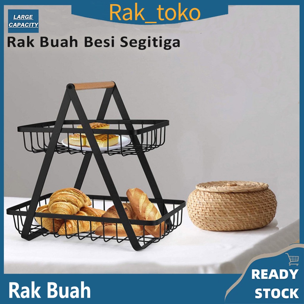 Rak Buah Besi Segitiga Tingkat 2 Serbaguna Rak Dapur Murah Black