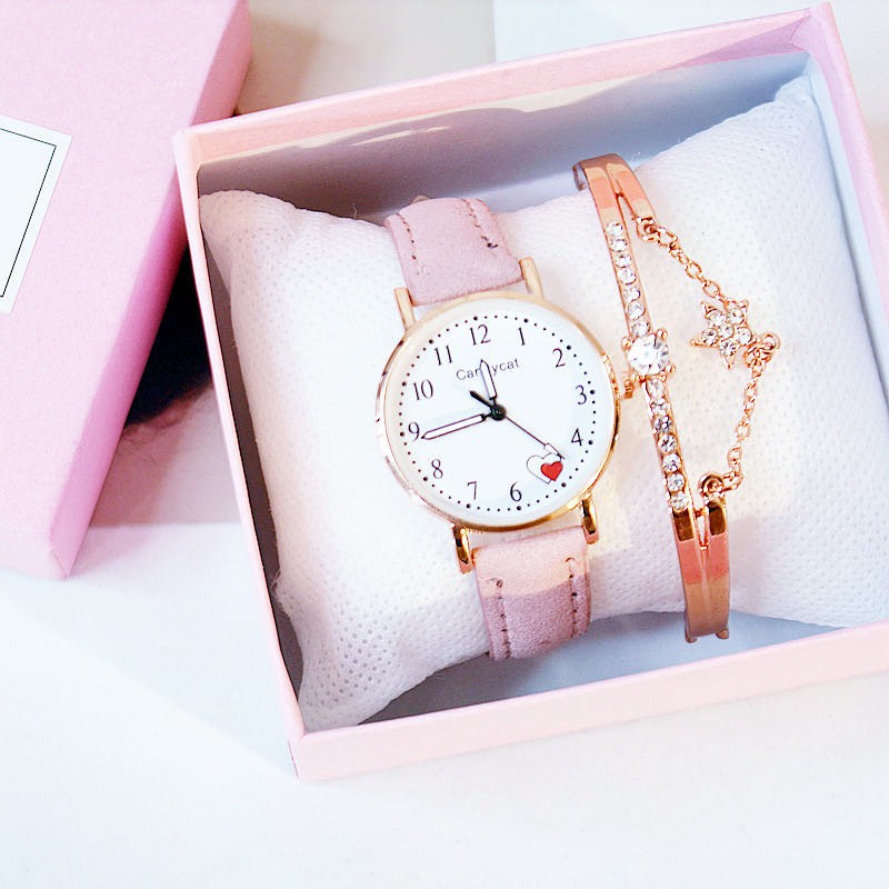 {BAYAR DI TEMPAT} Jam Tangan Love CandyCat Strap PU Casual Analog Gaya Korea Untuk Wanita Fashion