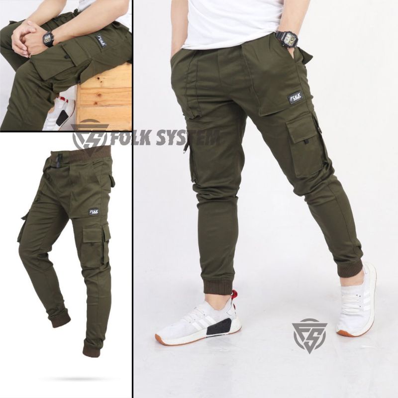 Celana Panjang Chino Jogger Cargo Pria FOLKSYSTEM