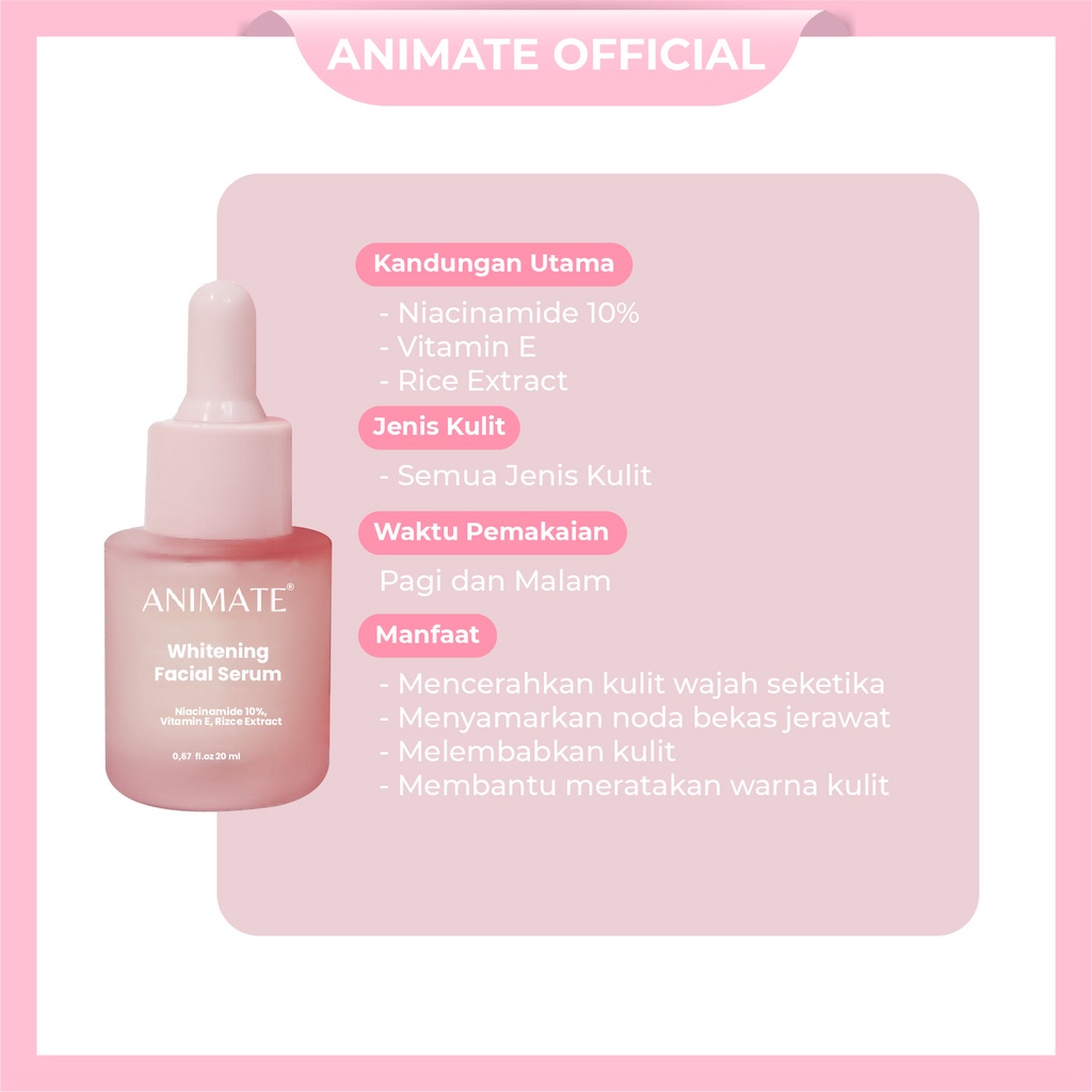 Animate Whitening Facial Serum Original / Serum Wajah / Serum Pemutih Wajah - 20 ml