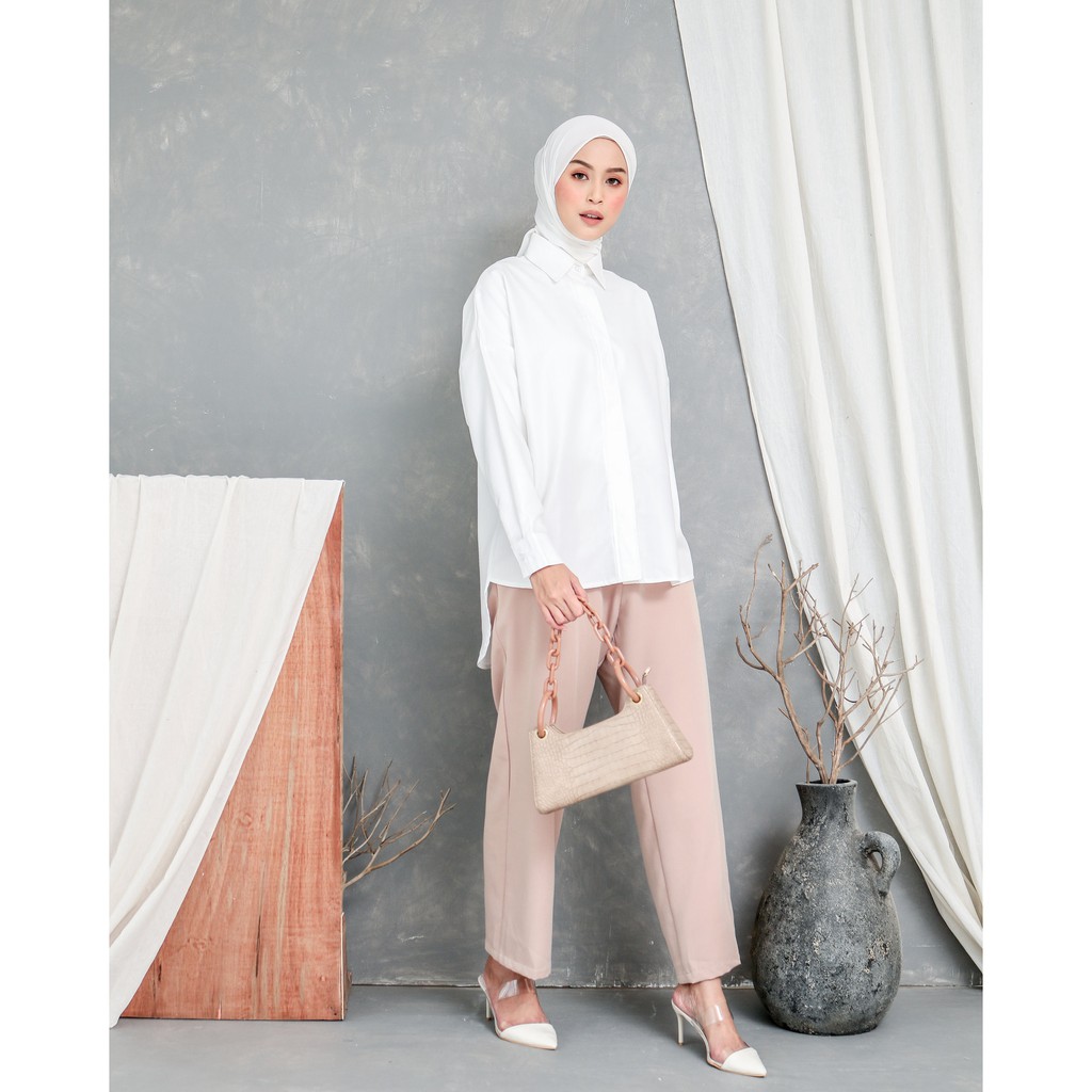EVONNE Letty Shirt White Hide Button Basic Oversize Pattern LD109 E03-04 ALLSIZE M fit to L-2