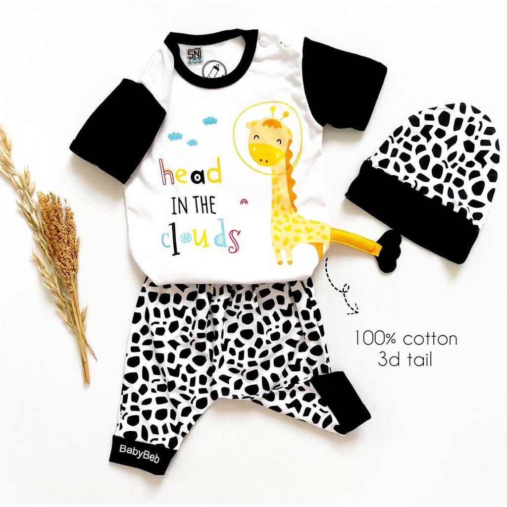 Star Kids / Head in the clouds Babybeb Baju Setelan Kaos Celana Pergi Jalan Lucu Fashion Anak Bayi Cowok Laki Terlaris