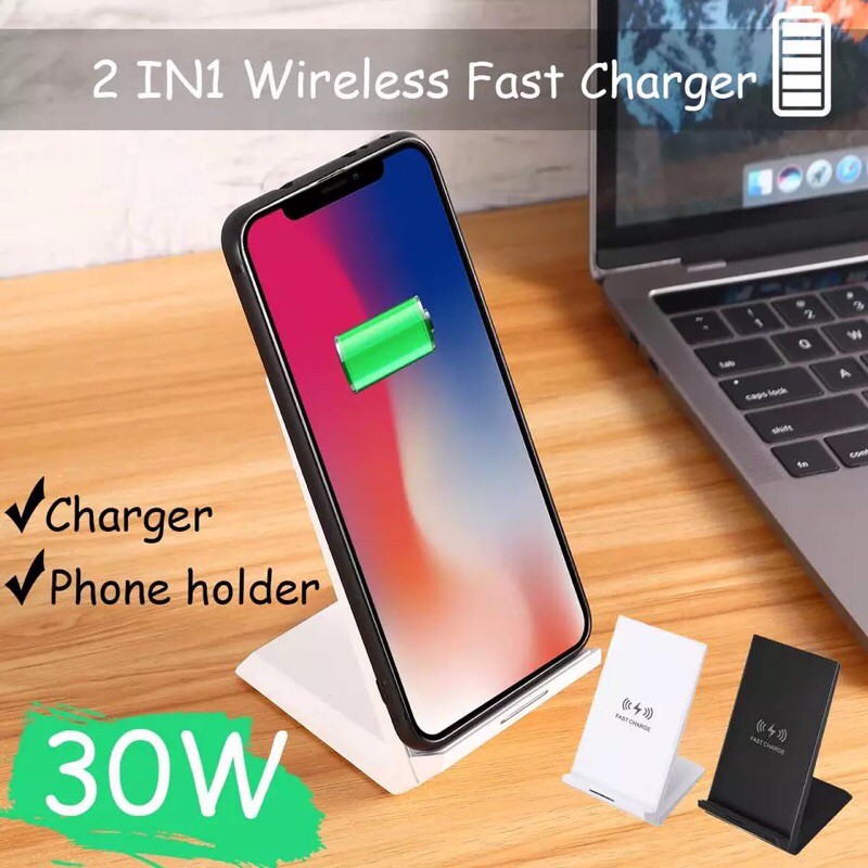 Wireless Charger 30W Double Coil Qi Vertikal Cepat Pengisian Bracket Daya Tinggi