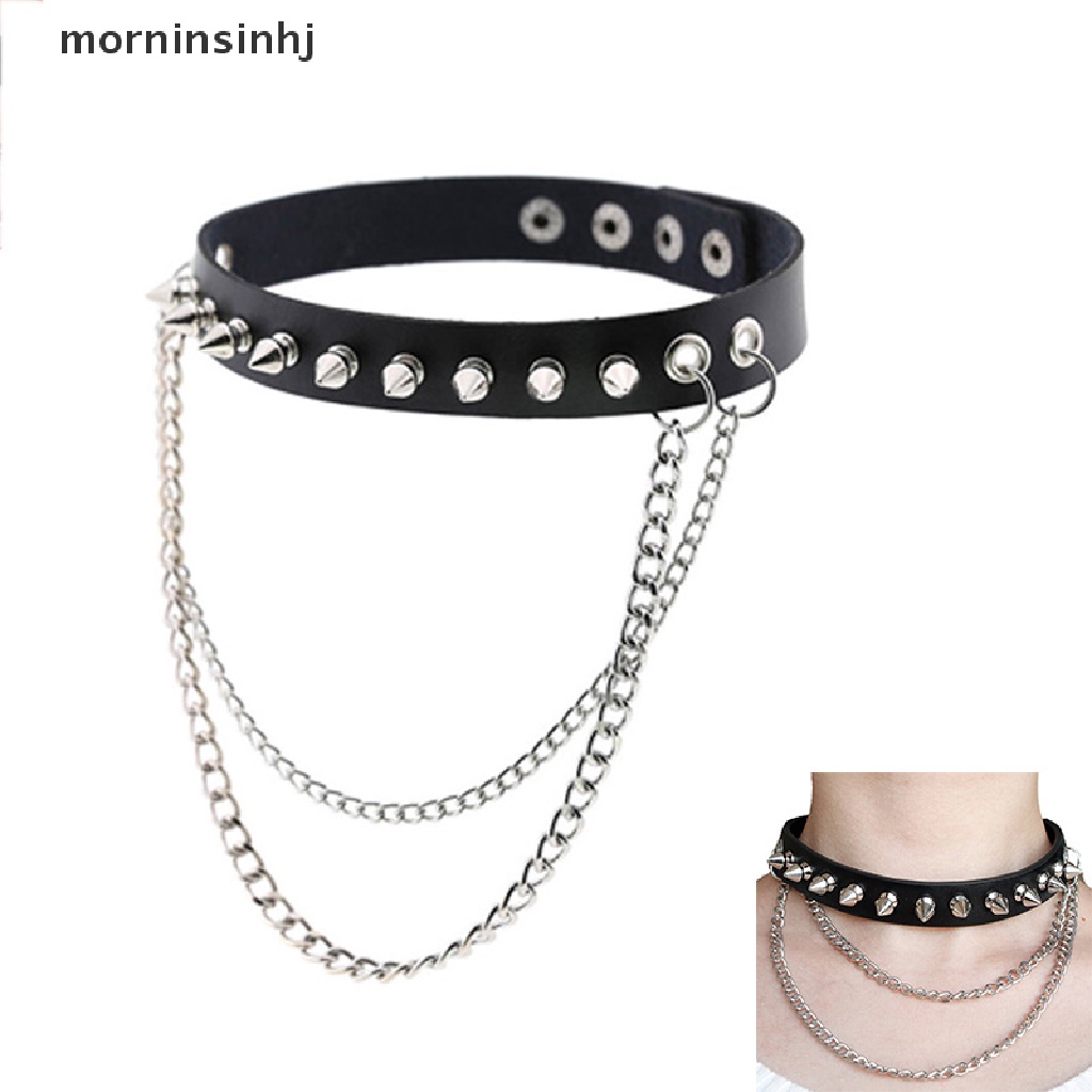 Mor Kalung Choker Punk Gothic Bahan Kulit Hias Rivet Spike Untuk Pria