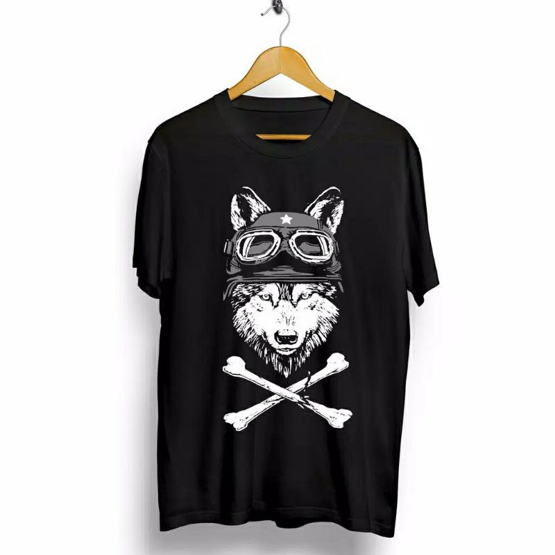 Fourfashion Kaos Pria Kaos Distro WOLF SKULL Black CN798