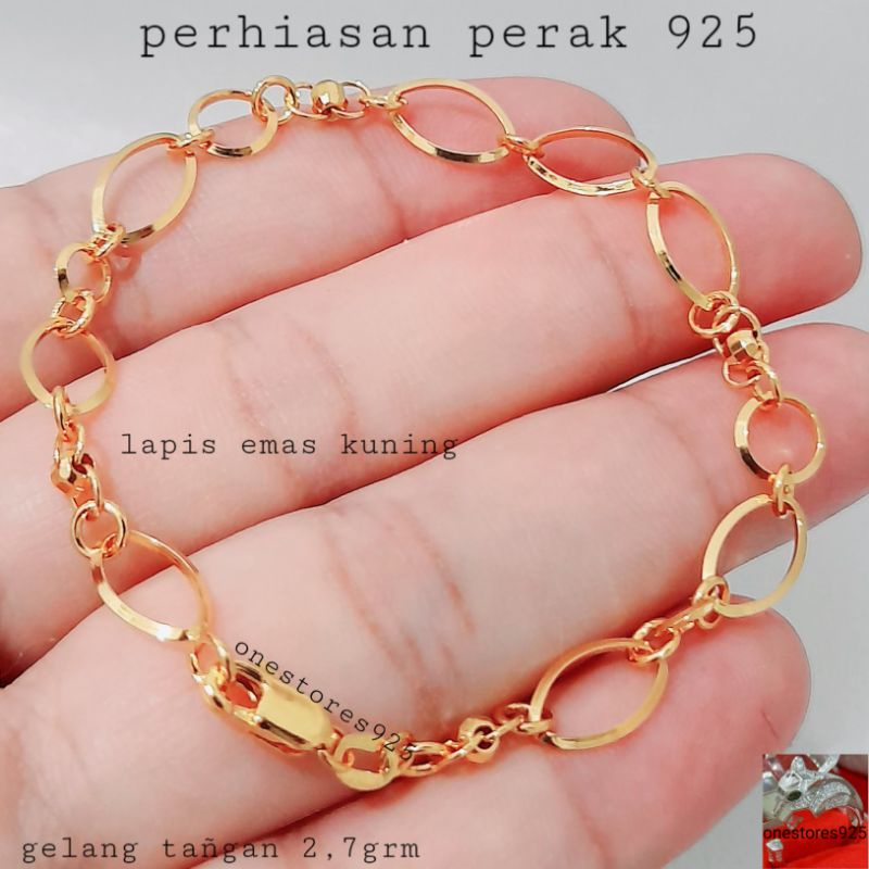 Ay00 Gelang Perak Silver 925 Tangan Wanita 3in1 Lapis Emas Kuning 17cm