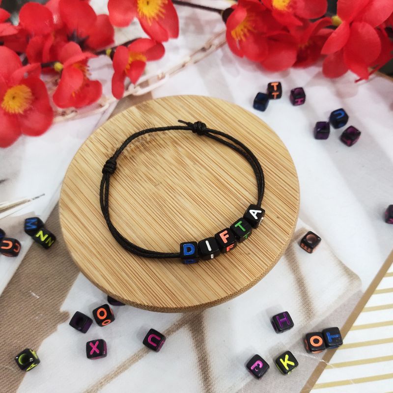 Gelang Nama Tali Korea Custom Ukuran (Tanpa Emas)