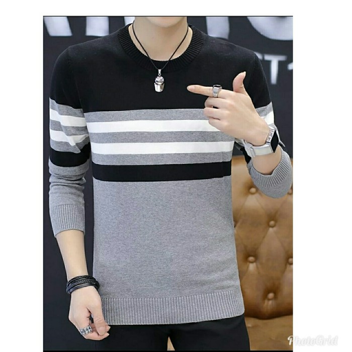 C47M4 Sweater Cowok Keren Beludru Panas Gugur Musim Dingin Remaja Ve Sweater  Sweater Rajut Line P