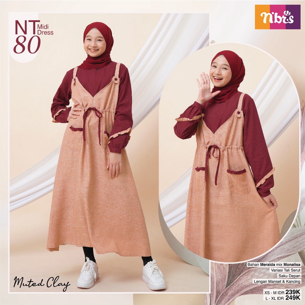 Nibras Gamis Remaja  NT 80 Midi Dress Bahan Meralda mix Monalisa Dress Remaja Modern Kekinian by Nibras bisa COD