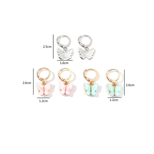 LRC Anting Tusuk Fashion Color Butterfly Acrylic Alloy Earring Set D94461