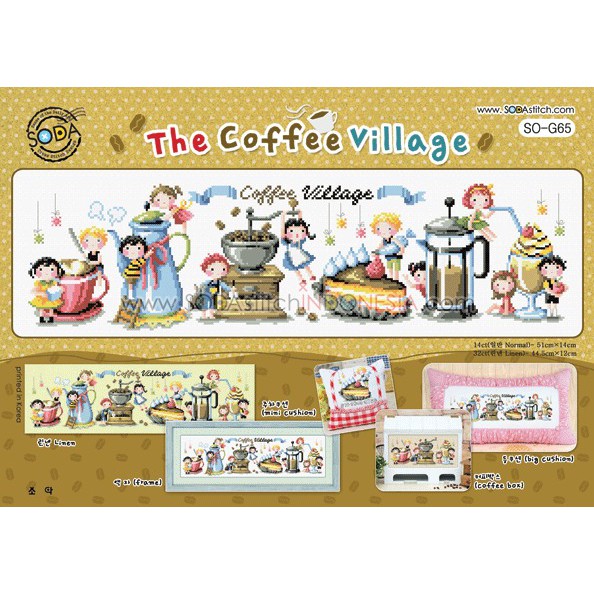 Paket DIY Craft Sulam Kristik Strimin Cross Stitch Sodastitch SO-G65 The Coffee Village Kopi