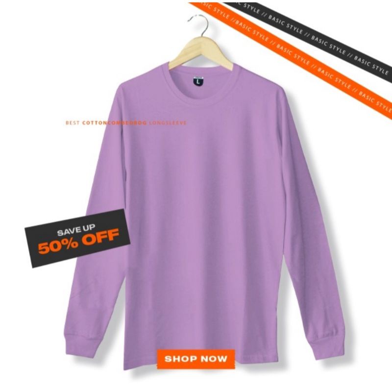 Kaos Polos LENGAN PANJANG Longsleeve WARNA LILAC/UNGU MUDA Katun Combed 30's Pria Wanita