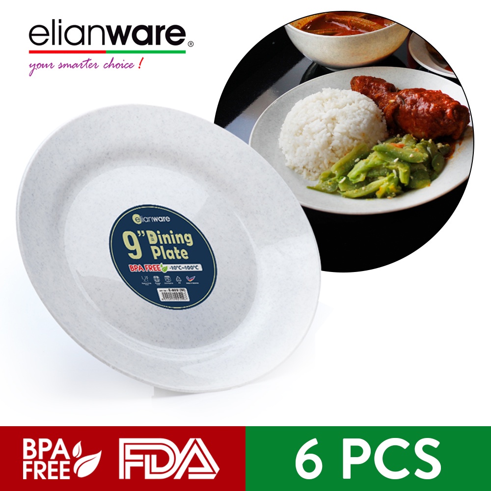 Elianware Marble Dining Plate Set Piring Makan (9" x 6 Pcs)