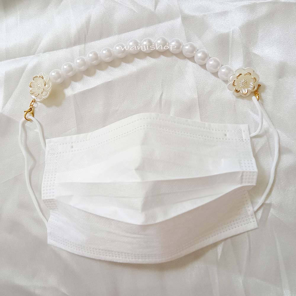 Konektor Masker Hijab Bunga Mix Gold &amp; mutiara / kalung masker